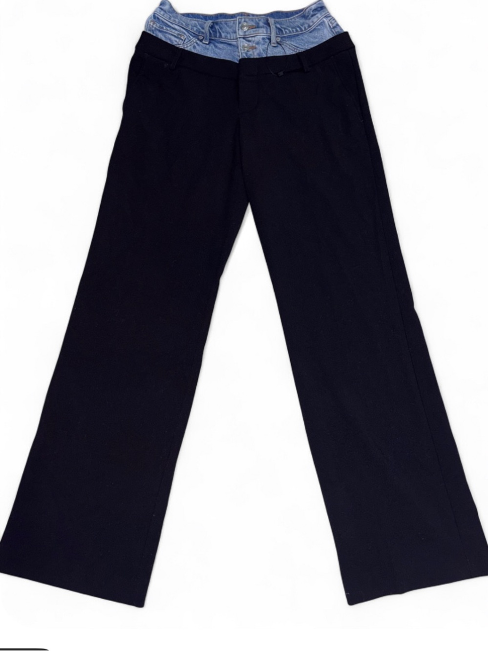 Express Black Wide-Leg Trousers with Denim-Look Waistband on